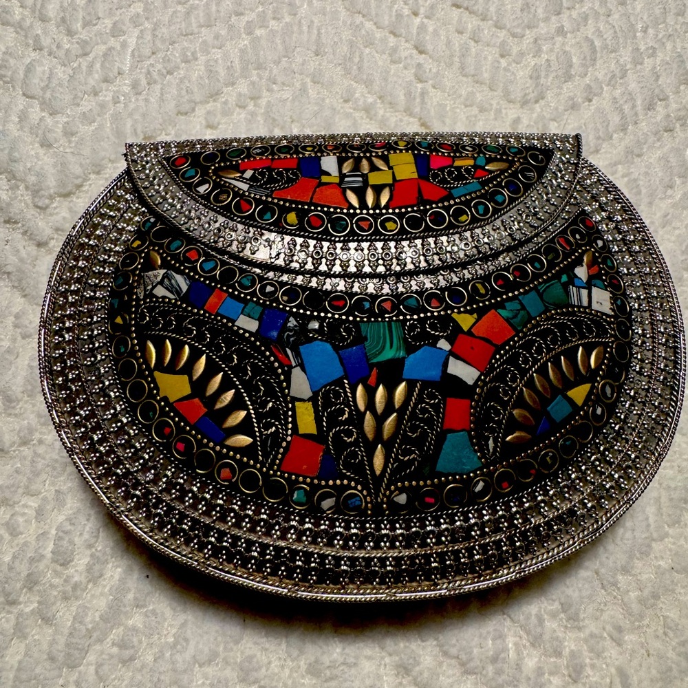 Handmade metal and ceramic purse. Made in Morocco.  Brand new.